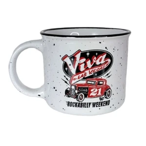 Viva Las Vegas 21 Rockabilly Weekend White Speckled Ceramic Coffee Mug NEW - Picture 1 of 4