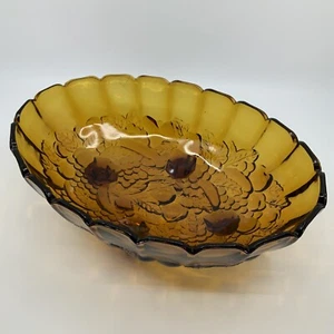 Vintage Indiana Glass Footed Bowl Amber Harvest Grape 12" - Picture 1 of 8