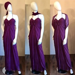 1970’s SAZ Surjit Adarsh Plum Silk Chiffon Evening Gown Dress Sz 8 NWT - Picture 1 of 12