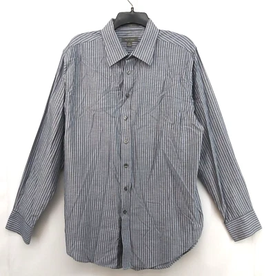 Camisa de Vestir Merona Talla XL 17-17.5 Gris Rayas Manga Larga Abotonada Foto 1 de 4