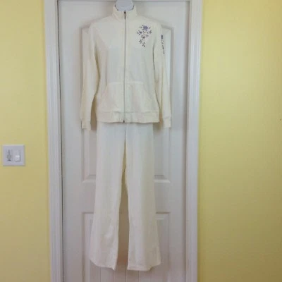 EUC Chadwick's 女式中号象牙色棉混纺长袖夹克和裤子  — 第 1/4 张图片