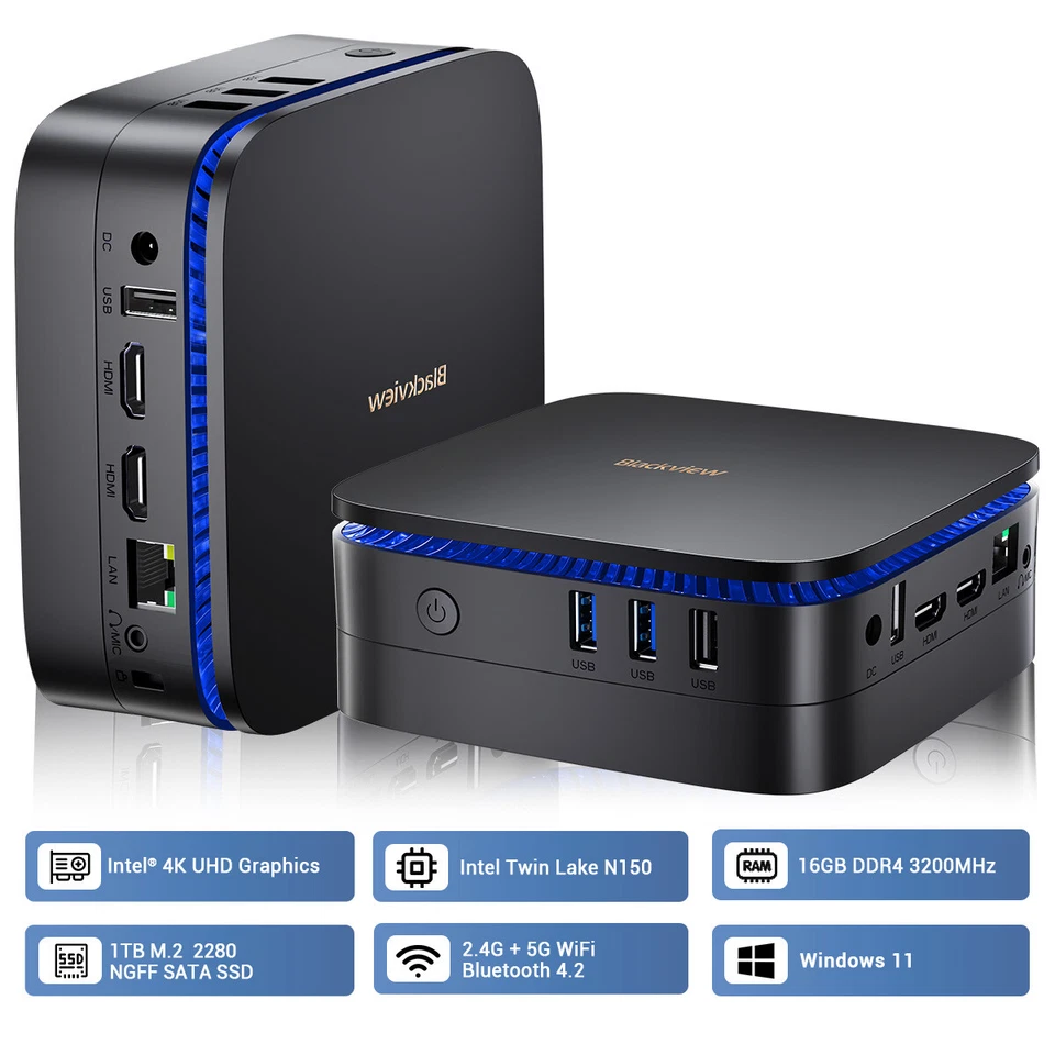 Blackview MP60 Mini PC Intel 12th 16GB 1TB/Max 2TB Windows 11 Pro Fino a 3 6 GHz