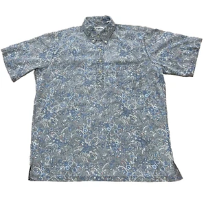 REYN SPOONER Hawaiian Henley Shirt Men M Gray Blue Green Paisley Floral Oxford - Picture 1 of 19