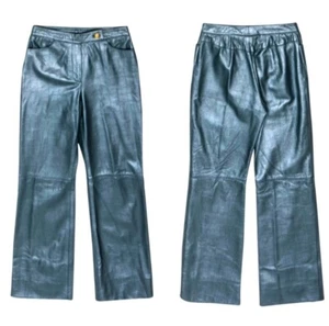 St. John Collection Vintage light blue Leather Reptile Embossed leather Pants 10 - Picture 1 of 9