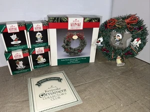 Vtg. 1990 Little Frosty Friends 4 Miniature Ornaments W/ Display Wreath Hallmark - Picture 1 of 14