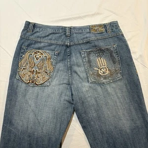 Vintage Miskeen Baggy Jeans Gr. 36x32 bestickt verwaschen Whisker Y2K - Bild 1 von 21