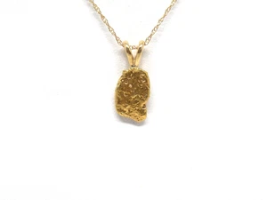 Genuino Natural Alaska - Colgante Pepita Oro Yukón con Cadena Oro 14k 18" - Imagen 1 de 7