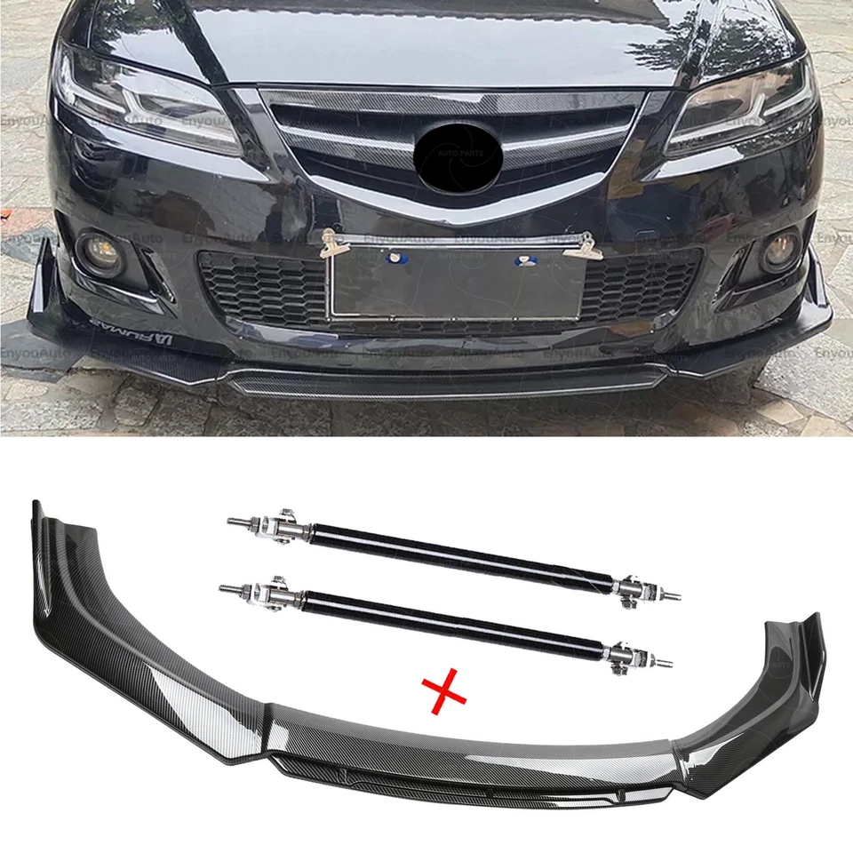 For Mazda 2 3 6 Carbon Fiber Black Front Bumper Lip Chin Body Kit Spoiler Foto 1 de 4