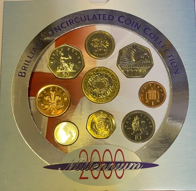 GREAT BRITAIN UK 2000 BRILLIANT UNCIRCULATED SET 9 COIN MILLENNIUM  SET~ GEM BU - Image 1 of 4