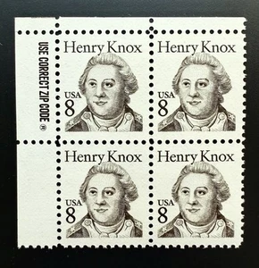 1985 HENRY KNOX FOUNDING FATHER 8 CENT ZIP BLOCK OF FOUR MNH SCOTT 1851 - Picture 1 of 3