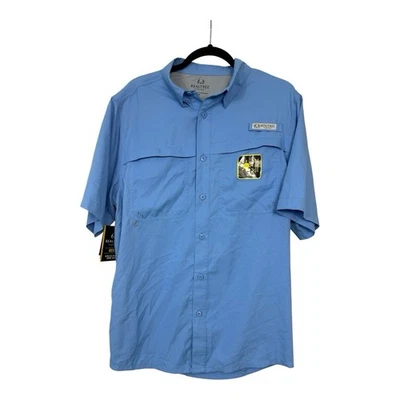New REAL TREE Men’s  Blue Fishing Vented Shirt UPF 40 Pockets  Size Medium - Image 1 of 4