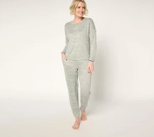 Muk Luks Butterknit Crew Neck and Jogger Lounge Set Heathered Grey S New - Picture 1 of 1