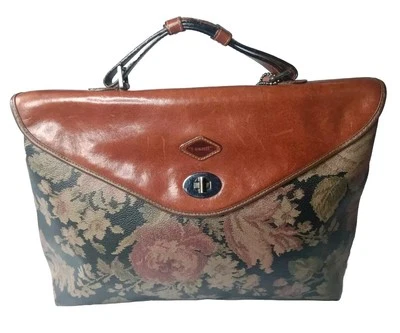 Maletín floral de cuero italiano Isanti bolso portafolio vintage multicolor  Foto 1 de 4