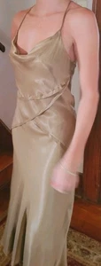 Neu mit Etikett Gold Kakao Zara Seide Slip Midi Lang Nachthemd Kleid Damen Gr. M COCKTAIL  - Bild 1 von 6