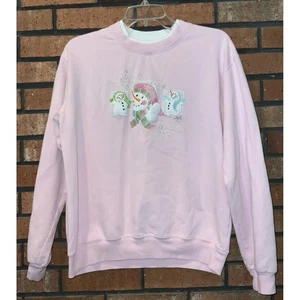 Decorated Originals Womens Pink Snowman Crewneck Sweatshirt Holidays Size M - Picture 1 of 4