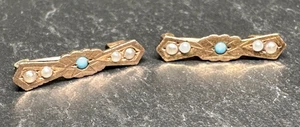 PAAR ANTIKE GOLD GEFÜLLTE KLEINE PERLEN AKZENTUIERTE DESSOUS ANSTECKNADELN H772 - Bild 1 von 10