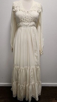 Vtg Women's Gunne Sax Prairie Dress Med Cream Prairiecore Boho Cottagecore 70s - Image 1 of 4