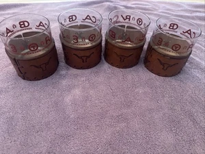 4 VINTAGE LIBBEY BAMCO WESTERN TEXAS LONGHORN MIT PFERDEN BEARBEITETE LEDER BARWARE GLÄSER - Bild 1 von 8