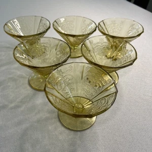 Federal Depression Glas "Madrid" gelb Bernstein Sherbet Dessertschalen 6er Set - Bild 1 von 11