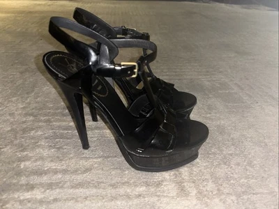 Sandalias de plataforma YVES SAINT LAURENT Tribute de cuero negro. Talla 36,5/US 6,5 Foto 1 de 4