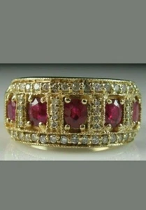 Oval Cut 3.00 Ct Natural Ruby Diamond Wedding Ring 14K Yellow Gold - Picture 1 of 6