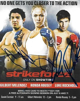 Luke Rockhold Gilbert Melendez Signed 4x5 StrikeForce PSA/DNA UFC w Ronda Rousey - Image 1 of 4