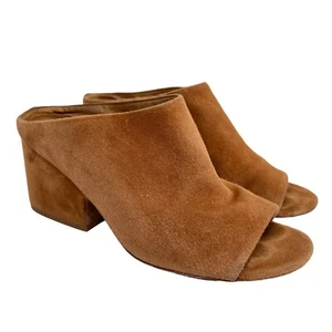 Vince Petra Tan Suede Open Toe Block Heel Mule Slip On Slide Sandals Size 6M 36 - Picture 1 of 11