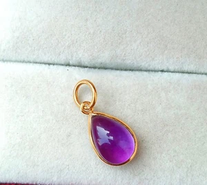 18k Solid Gold Natural Amethyst Gemstone Pendant Handmade Charm Neckless Pendant - Picture 1 of 4