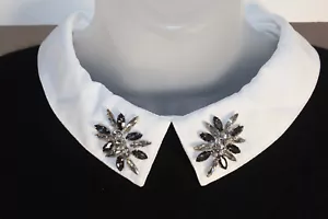 Maglione Cashmere Charter Club Luxury Med Nero Bianco Look a Strati Strass - Foto 1 di 12