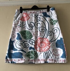 White Stuff Size 16 Knee length Linen Skirt White With Floral Print
