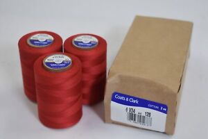Coats & Clark Cotton Machine Quilting Solid Thread 1200 Yards Red Lot of 3