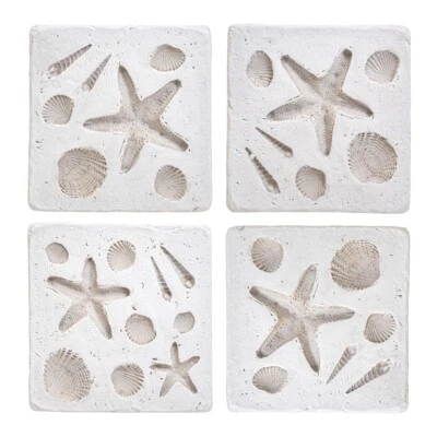 Set of 4 Shell Imprint Ceramic Coasters Mediterranean Sass & Belle - Image 1 of 2