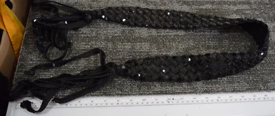 WOMENS M 52" Sequins Black Woven Tassels Tie Belt - Image 1 of 4