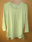 CHICOS Top Womens Size 3 (XL) 3/4 Sleeve Stripe Lime Green White Tie Sides