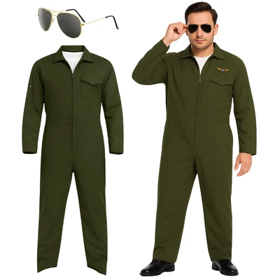 Conjunto de mono y gafas Top Gun Green Flight para hombre - piloto adulto Foto 1 de 4