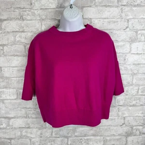 Anthropologie Sweater XS Hot Pink Slightly Cropped Soft Wool Blend Pullover - Picture 1 of 14