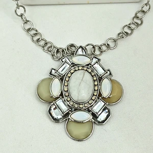 Chicos Statement Necklace SilverGray Ivory 38" Braided Removable Pendant - Picture 1 of 9