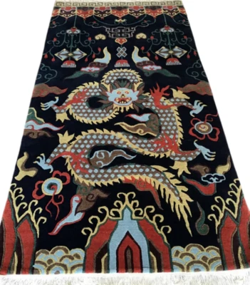 ALFOMBRAS ANTIGUAS TIBETANAS ANUDADAS A MANO 3X6 pies serpiente dragón - ALFOMBRA 100 % LANA Y NEPALÍ Foto 1 de 3