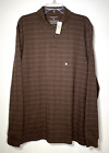 Van Heusen Polo Shirt Men Sz L Brown Striped Longsleeve Collar Button Cottonpoly