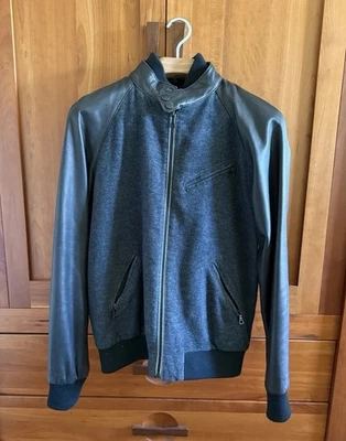 Surface To Air Leather Sleeve Bomber Jacket Men’s L Black And Gray Riri Zippers - Image 1 of 4