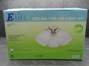 Elite 3-Light Cluster Brushed Nickel Finish Frosted Glass Ceiling Fan LED Kit - Picture 1 of 9