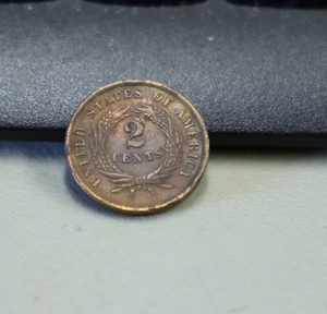1864 US 2 Cent Piece Fine Details (Cleaned, Discolored,Rim Nicks) - Picture 1 of 2