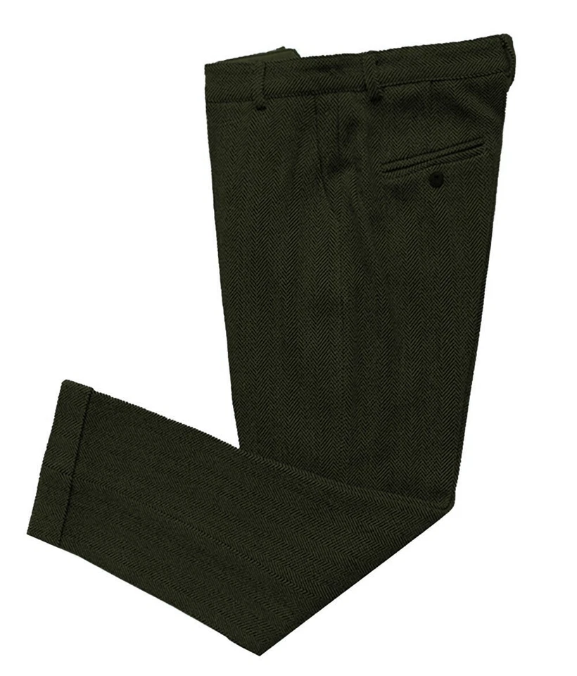 Pantalones de traje de tweed para hombre de colección de lana espiga cintura ajustable pantalones de vestir Foto 1 de 4