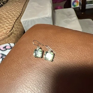 Judith Ripka 925 Sterling Square Light Green Dangle Drop Earrings Designer - Picture 1 of 8
