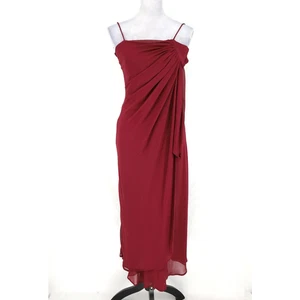 Fiesta Dress Gown Womens Small Burgundy Chiffon Ruched Lined Straps Wedding Prom - Picture 1 of 9