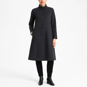 Eileen Fisher langer Mantel Wollmischung anthrazitgrau Knopfleiste Größe Petite Large - Bild 1 von 23