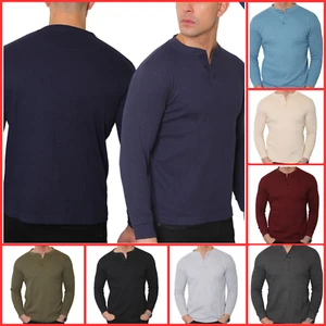 Mens Henley Jumper Men's Top Plain Grandad Neck Waffle Knit T-shirt M-3XL (2208) - Picture 1 of 24