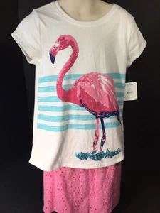 White Pink New Childrens Clothes Girls S Skirt J Khaki Kids Flamingo Top 2PC Set - Picture 1 of 12