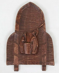 Handgeschnitzte Holzplatte 10,75" Reliefschnitzerei Indien Frauen arbeiten Wandkunst Plakette - Bild 1 von 6