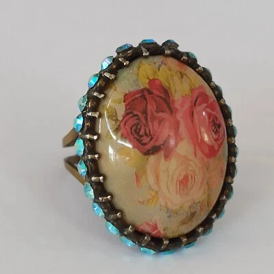 Anillo Michal Negrin Cabujón Rosa Cúpula Retro Con Azul Azul Azul AB Cristal Swarovski Foto 1 de 4